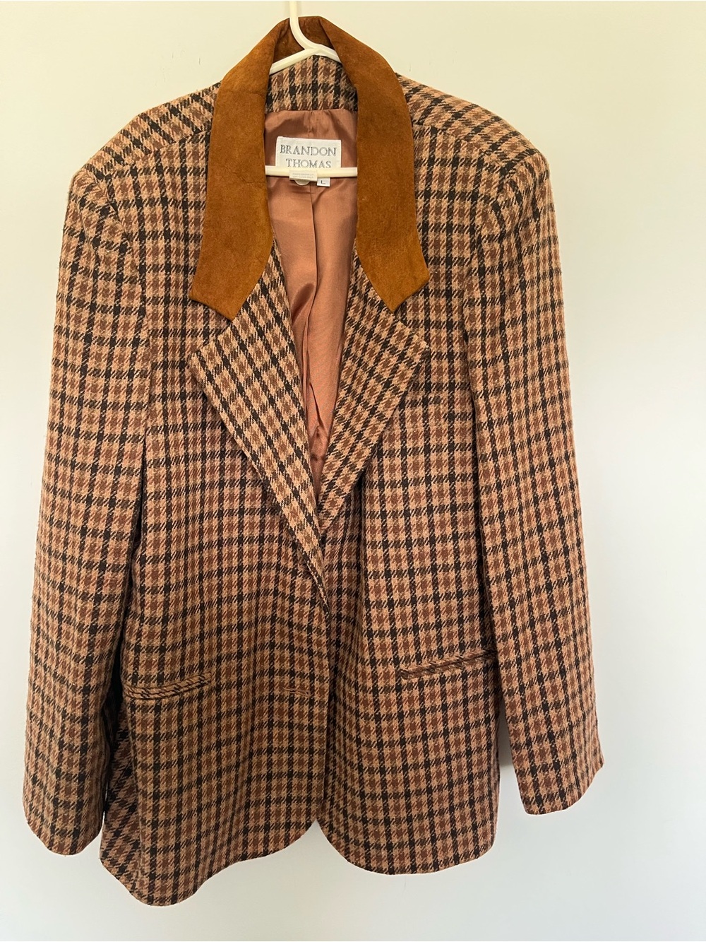Brandon Thomas Brown Plaid Blazer with Suede Collar